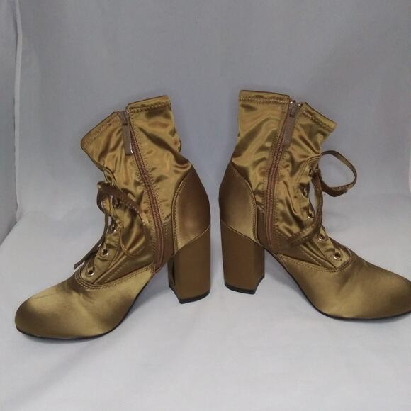 Nature Breeze Satiny Fabric Lace Up Boots 3 Inch High Heel Booties Size 5 1/2 - Picture 4 of 12